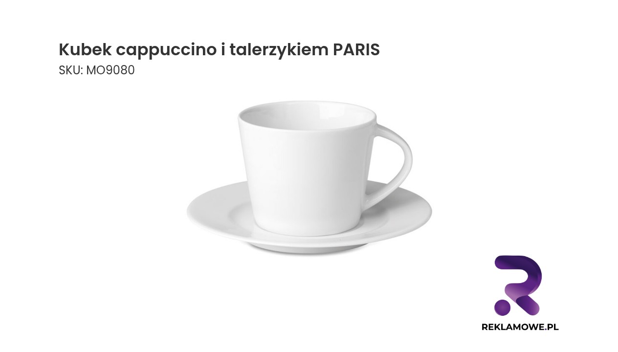 Kubek cappuccino i talerzykiem PARIS Kubek cappuccino z talerzykiem napis PARIS